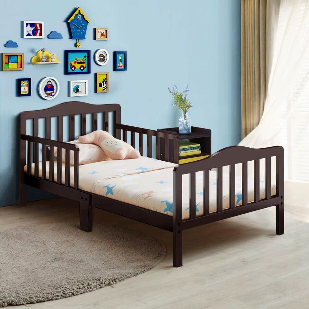 Classic Kids Children Toddler Wood Bed Bedroom Furniture W/ Guardrails
