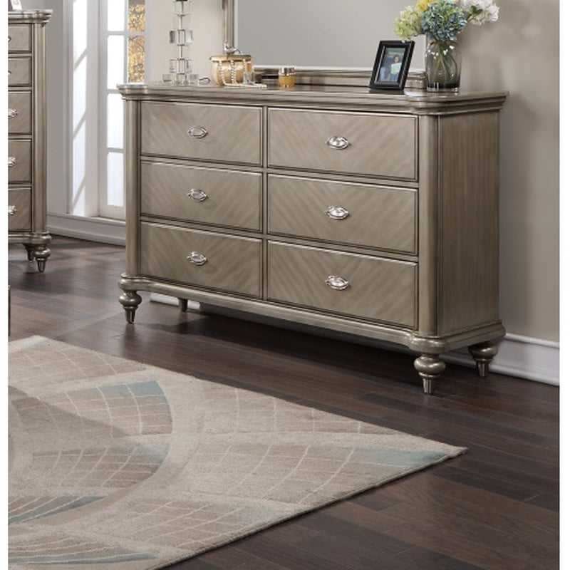 Luxury Antique Silver Champagne Finish Dresser W Mirror Storage Space Drawers Bedroom Furniture