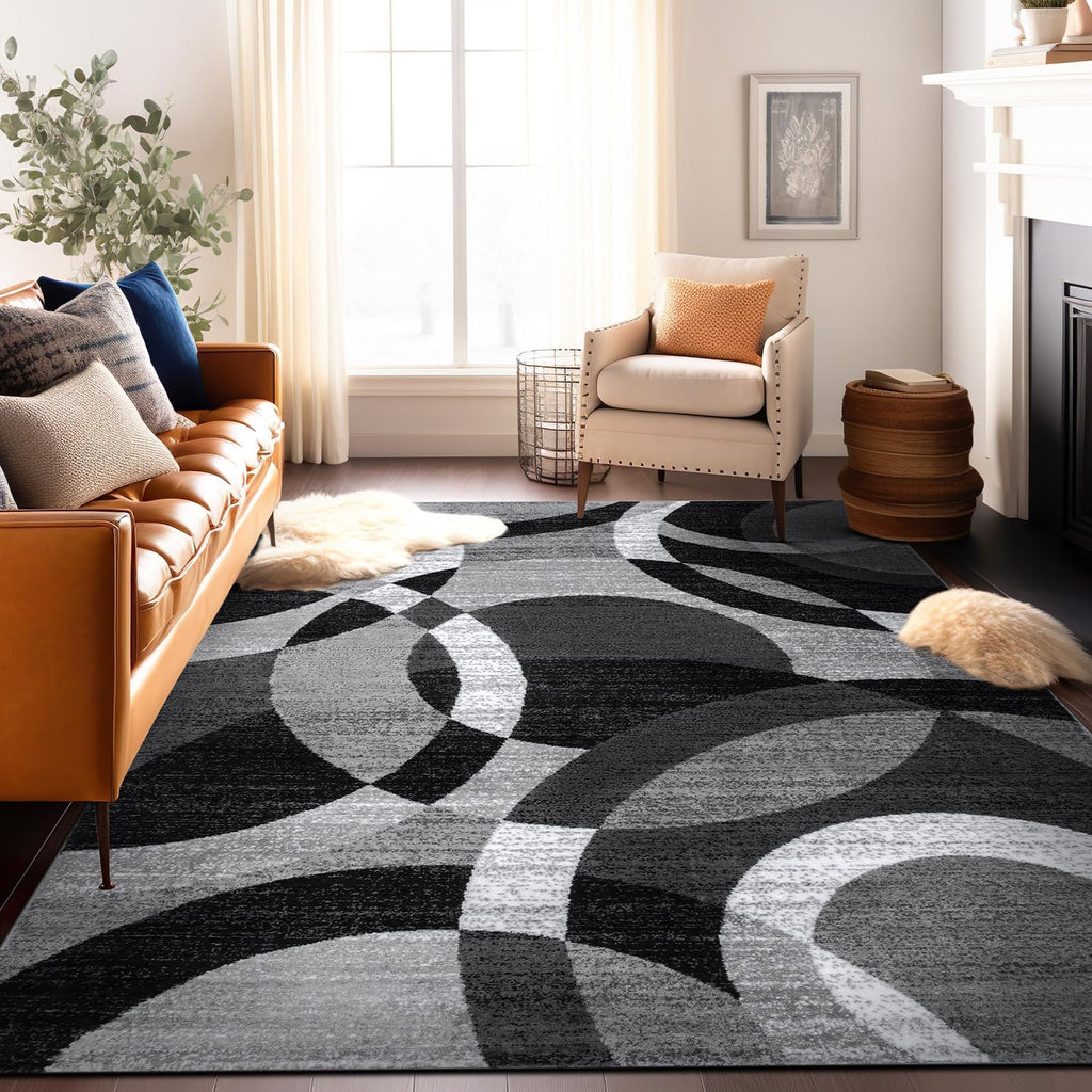 Contemporary Abstract Circles Perfect for High Traffic Areas of Your Living Room,Bedroom,Home Office,Kitchen Area Rug 6'6" X 9' Gray