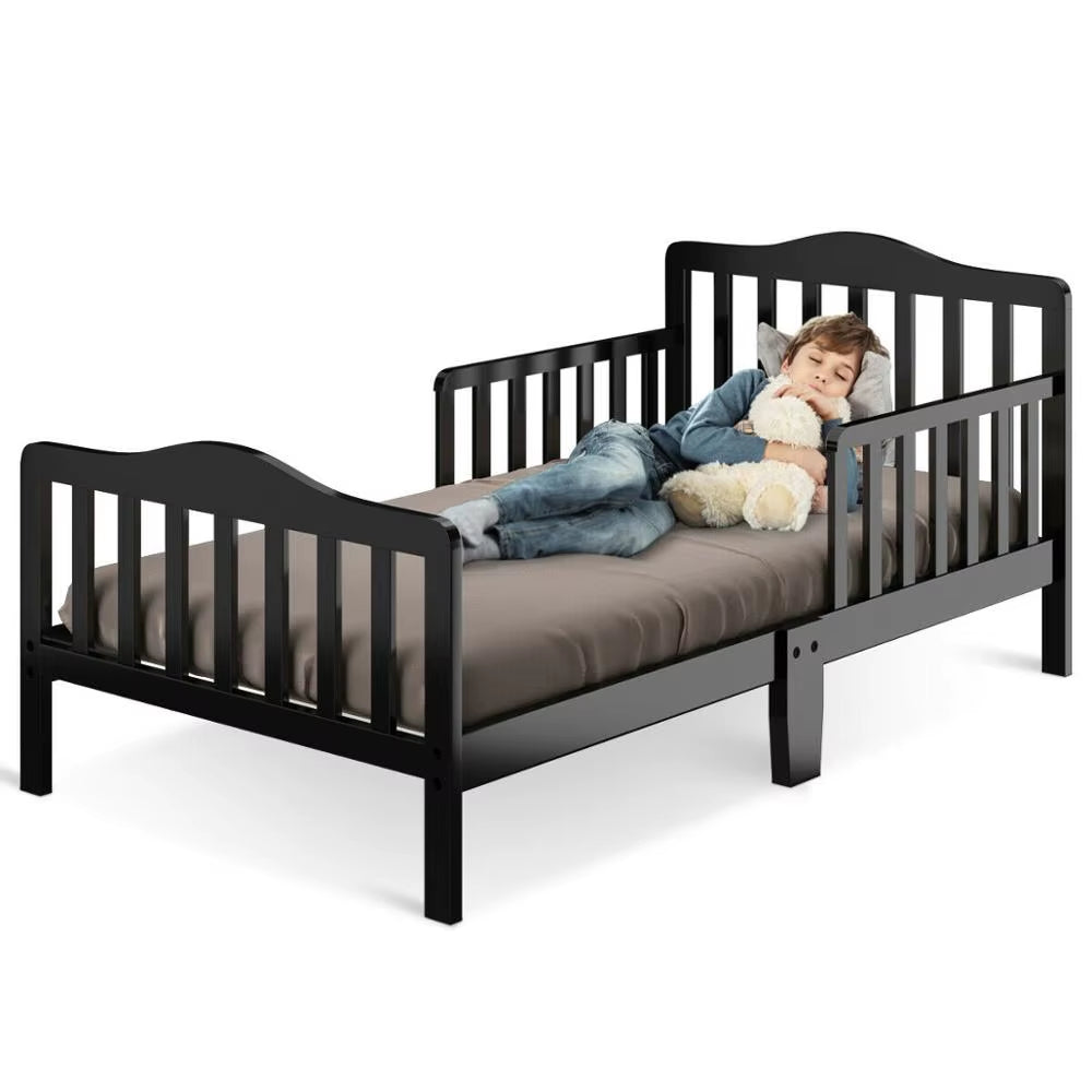 Classic Kids Children Toddler Wood Bed Bedroom Furniture W/ Guardrails