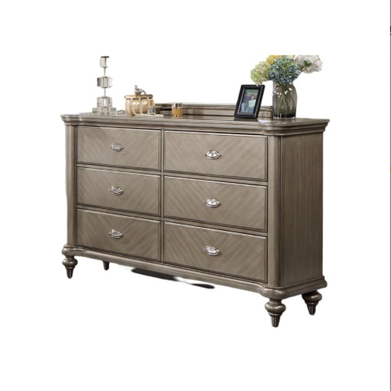 Luxury Antique Silver Champagne Finish Dresser W Mirror Storage Space Drawers Bedroom Furniture