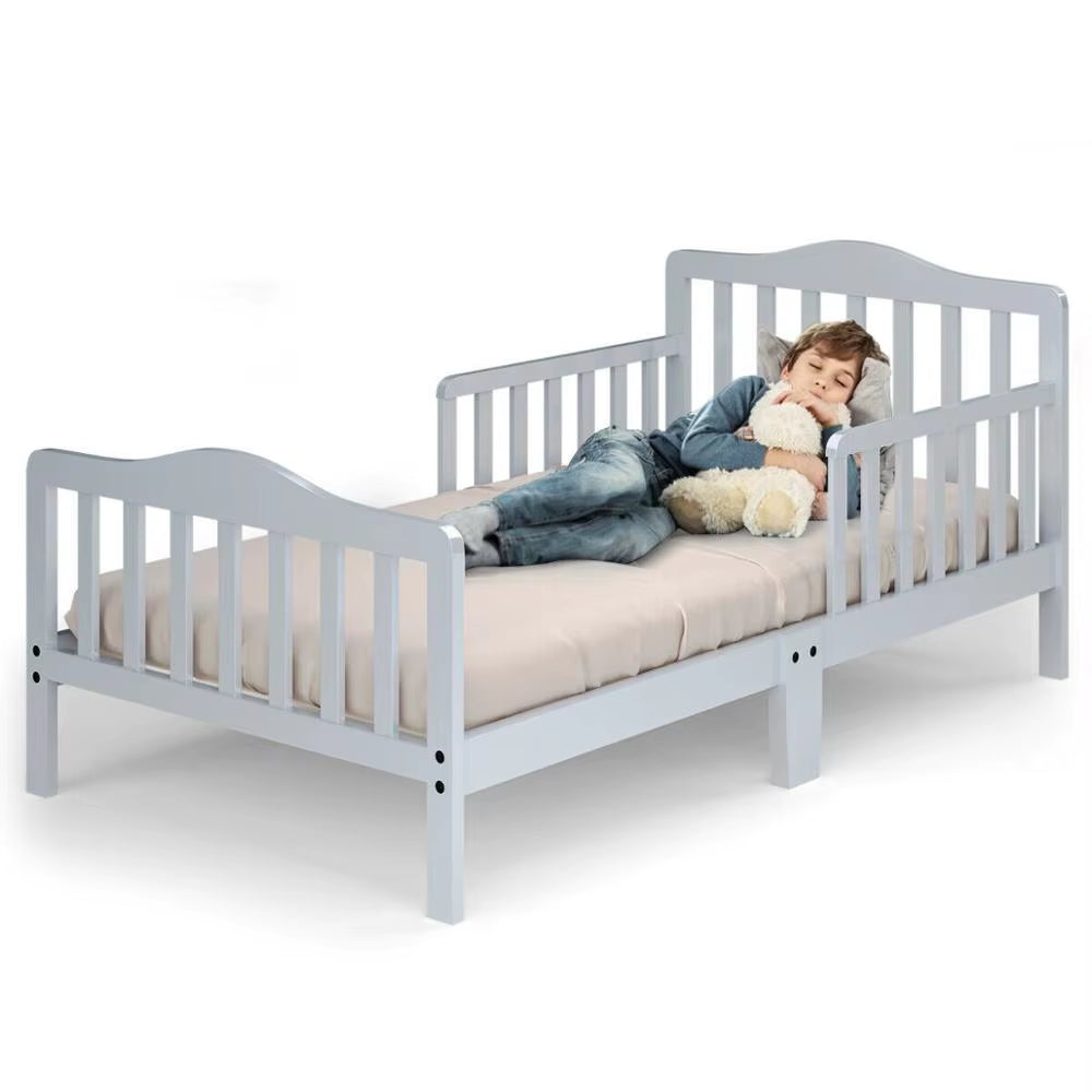 Classic Kids Children Toddler Wood Bed Bedroom Furniture W/ Guardrails