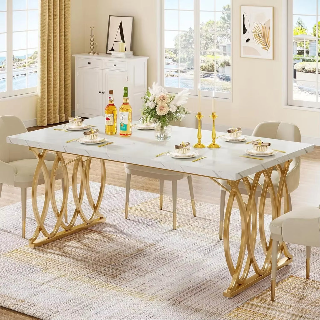 Modern Dining Table, 63" Large Kitchen Table for 4-6 People, Unique Rectangular Dinner Table Kitchen & Dining Room Furniture