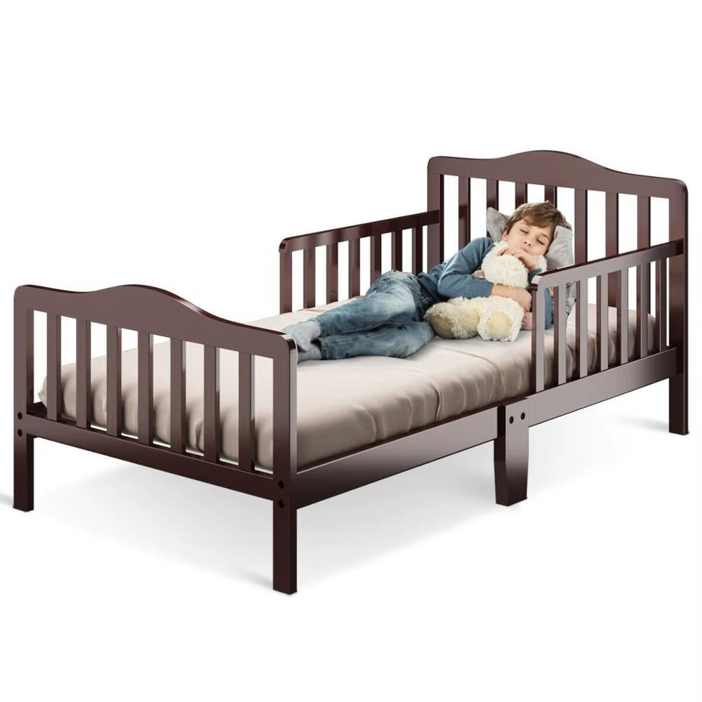 Classic Kids Children Toddler Wood Bed Bedroom Furniture W/ Guardrails