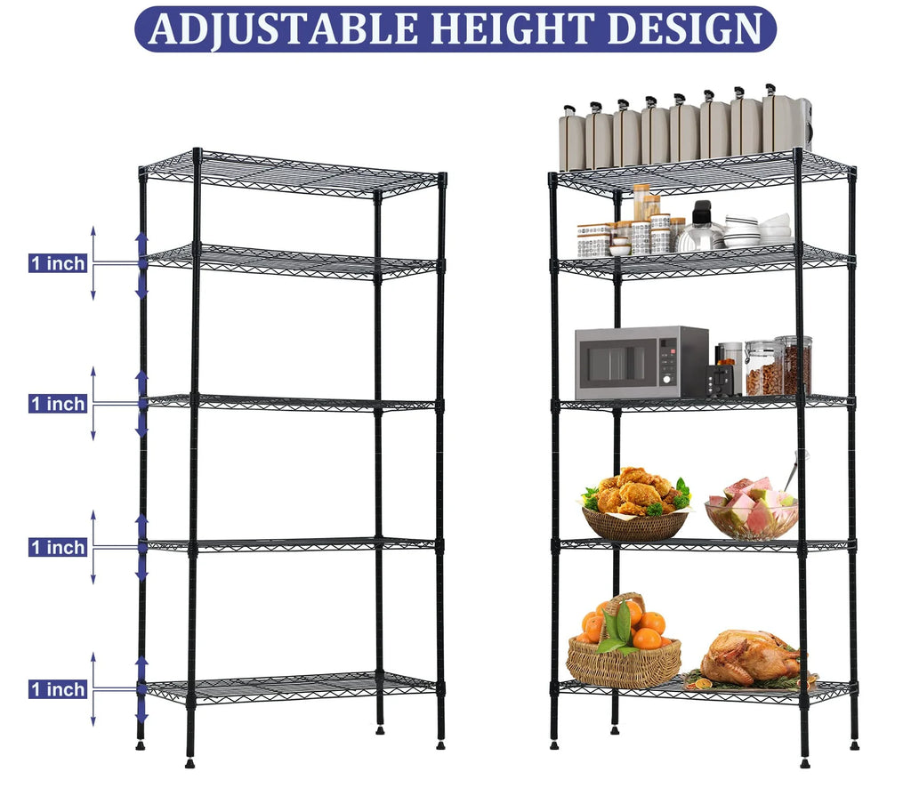 5 Tier Storage Shelves, 1250 Lbs Capacity Heavy Duty Wire Shelving Unit, NSF Metal Shelf, Adjustable Storage Rack for Garage Pantry Kitchen Office Laundry- 14" D X 36" L X72 H, Black