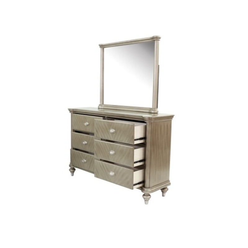 Luxury Antique Silver Champagne Finish Dresser W Mirror Storage Space Drawers Bedroom Furniture