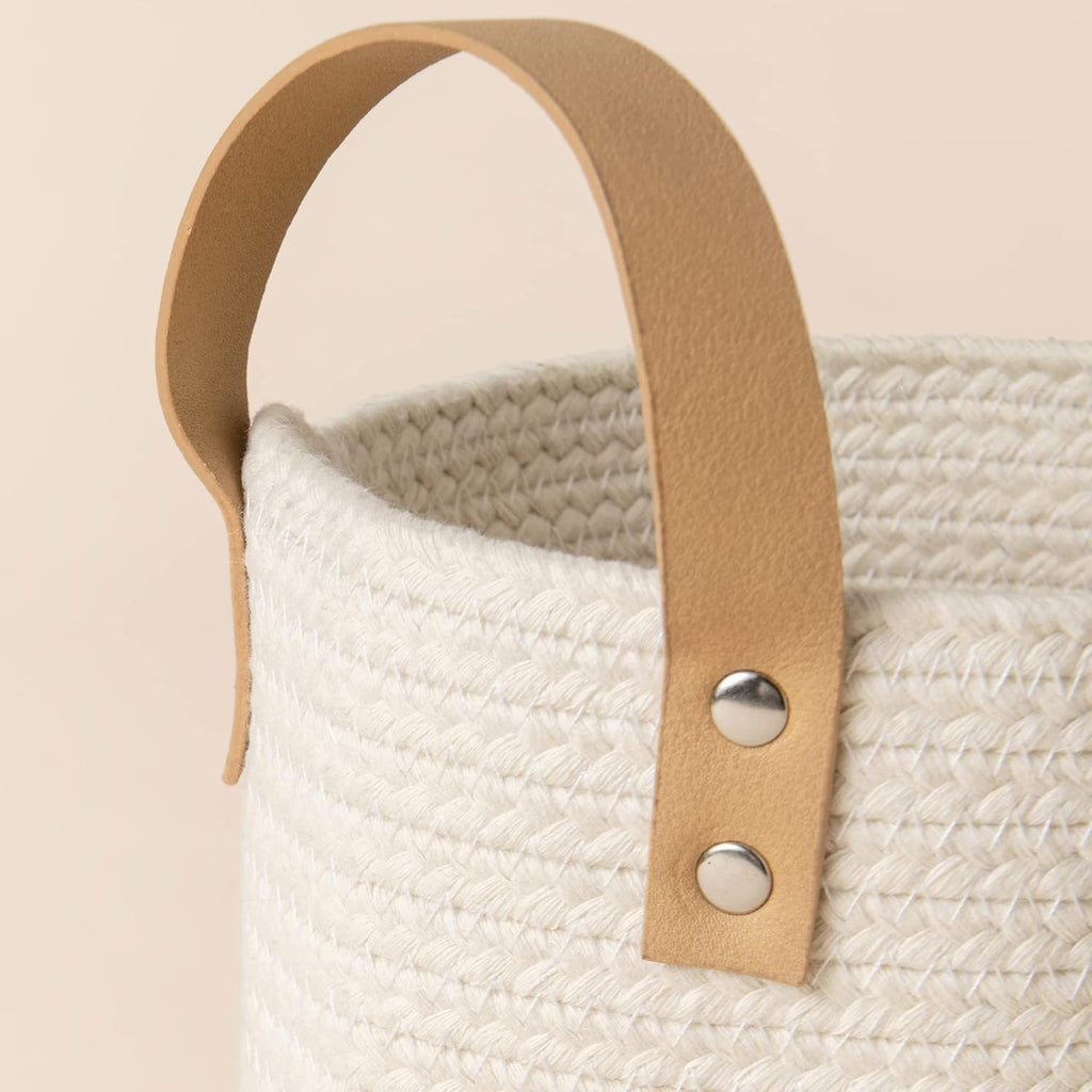 Wall Hanging Storage Baskets - Set of 2 Small Cotton Rope Handle Nursery Storage Organizer with Planters