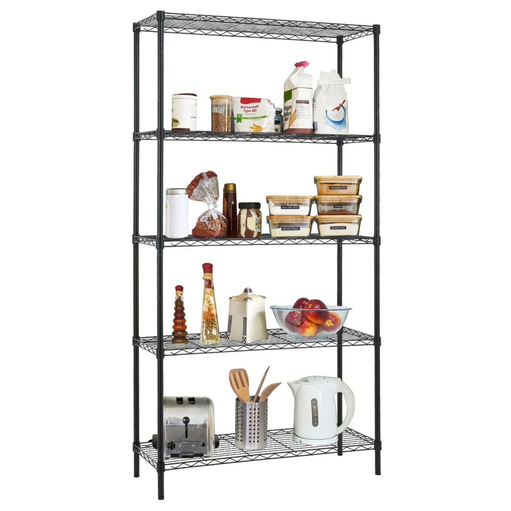 5 Tier Storage Shelves, 1250 Lbs Capacity Heavy Duty Wire Shelving Unit, NSF Metal Shelf, Adjustable Storage Rack for Garage Pantry Kitchen Office Laundry- 14" D X 36" L X72 H, Black