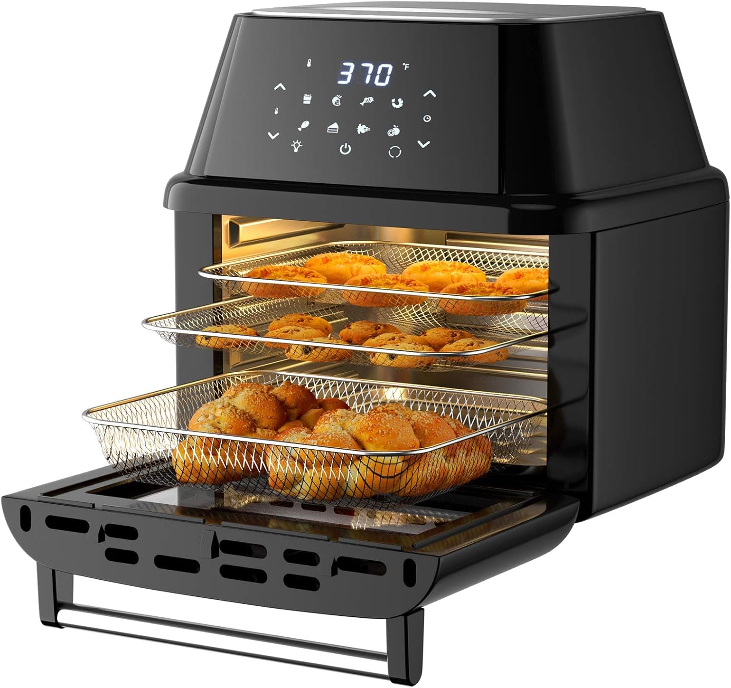 8-In-1 Air Fryer Toaster Oven, Multifunctional Programmable 19QT Cooking Oven with 10 Accessories, Rotisserie, 8 Pre-Set Recipe, LED Digital Touchscreen, Viewing Window, 1800W