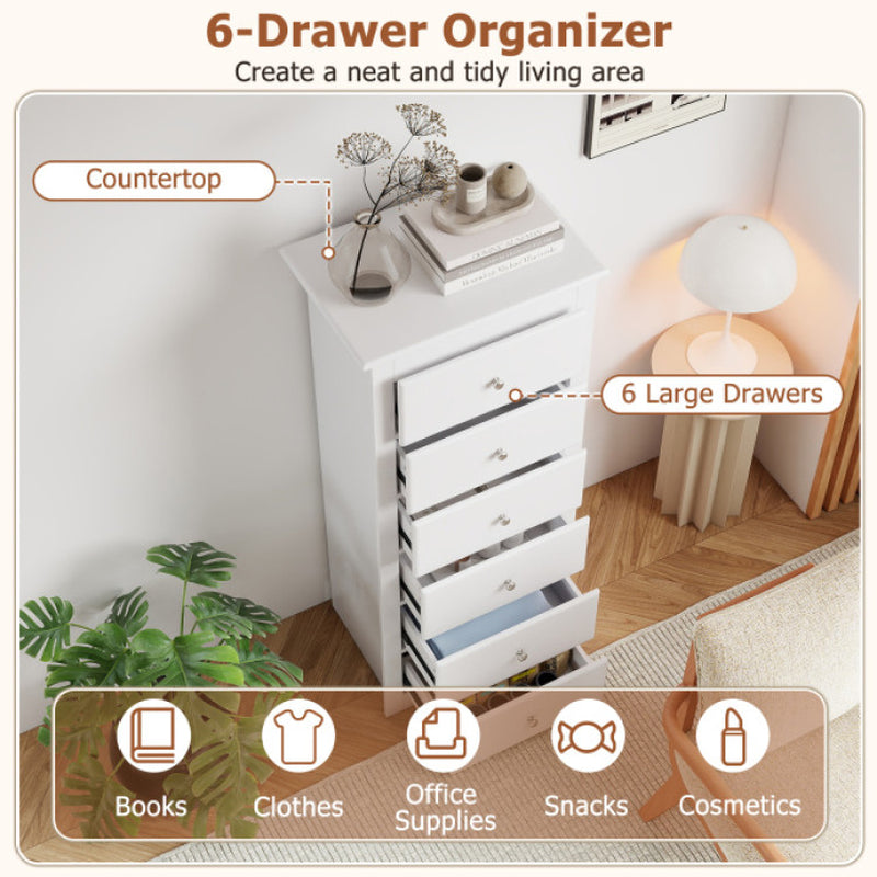 6 Drawers Chest Dresser Clothes Storage for Bedroom Furniture Cabinet