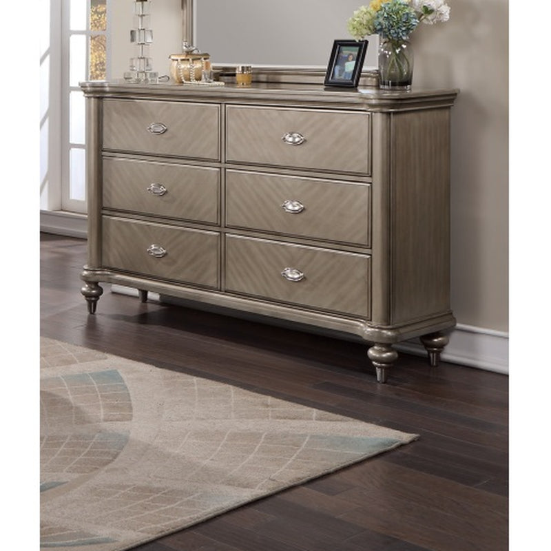 Luxury Antique Silver Champagne Finish Dresser W Mirror Storage Space Drawers Bedroom Furniture