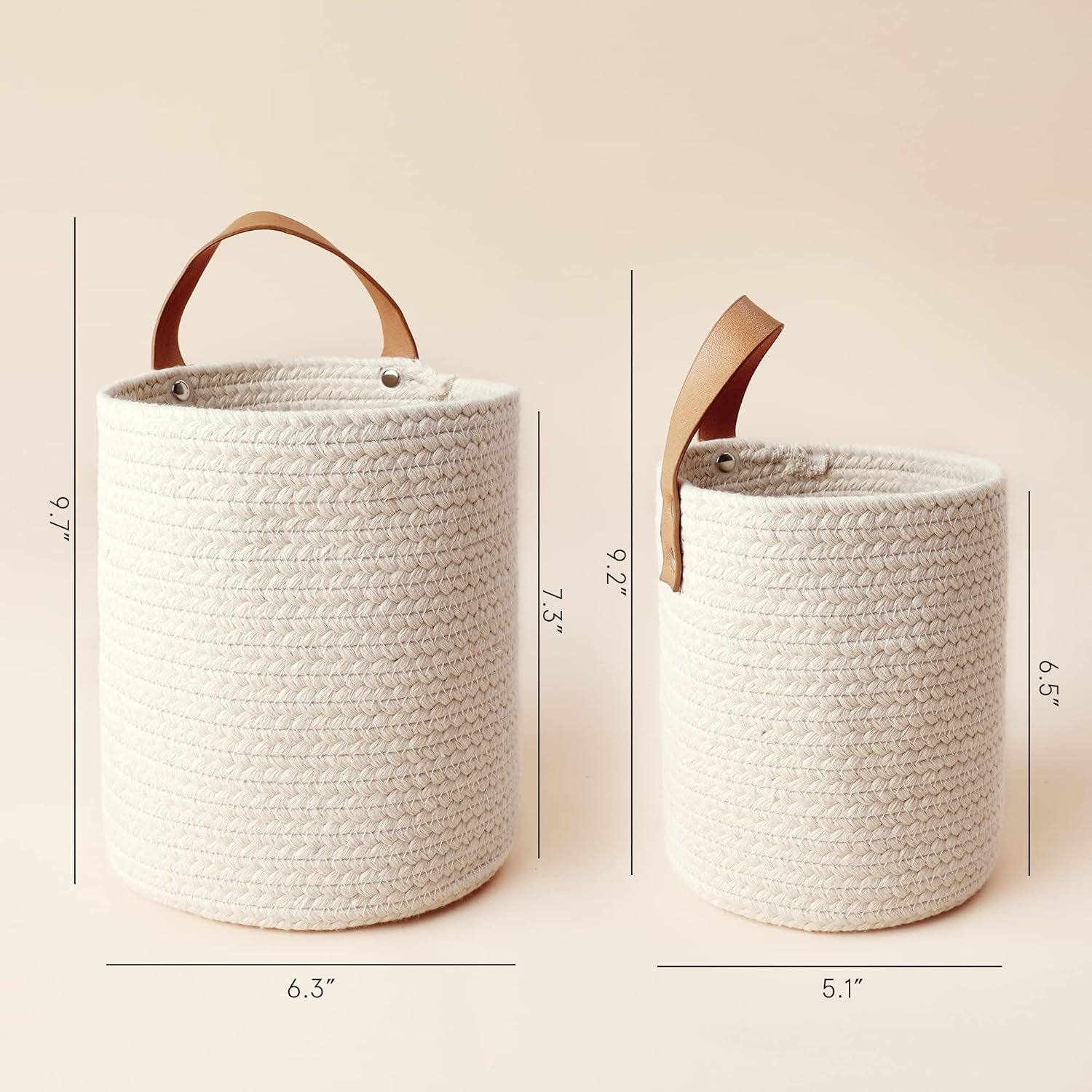 Wall Hanging Storage Baskets - Set of 2 Small Cotton Rope Handle Nursery Storage Organizer with Planters