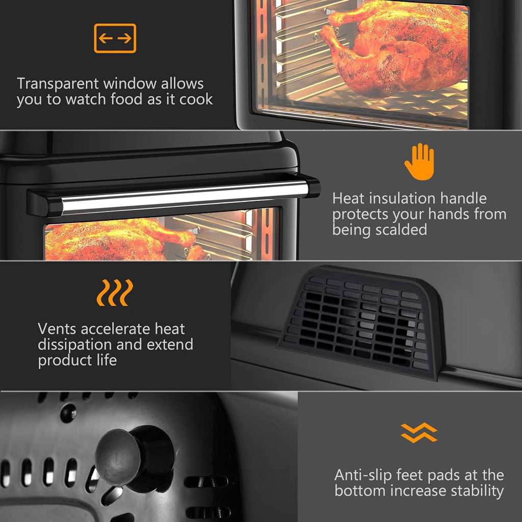 8-In-1 Air Fryer Toaster Oven, Multifunctional Programmable 19QT Cooking Oven with 10 Accessories, Rotisserie, 8 Pre-Set Recipe, LED Digital Touchscreen, Viewing Window, 1800W