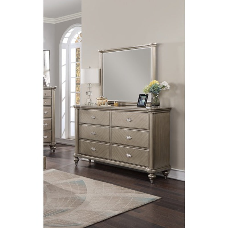 Luxury Antique Silver Champagne Finish Dresser W Mirror Storage Space Drawers Bedroom Furniture
