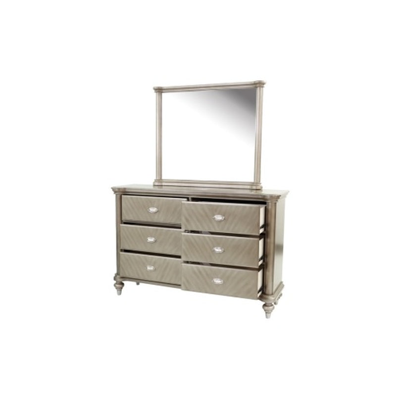 Luxury Antique Silver Champagne Finish Dresser W Mirror Storage Space Drawers Bedroom Furniture