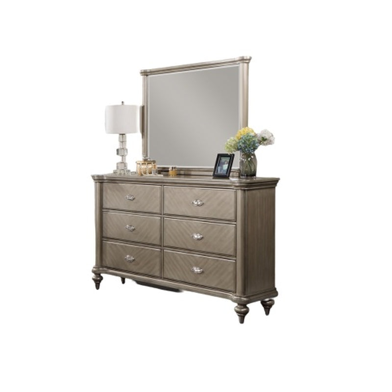 Luxury Antique Silver Champagne Finish Dresser W Mirror Storage Space Drawers Bedroom Furniture