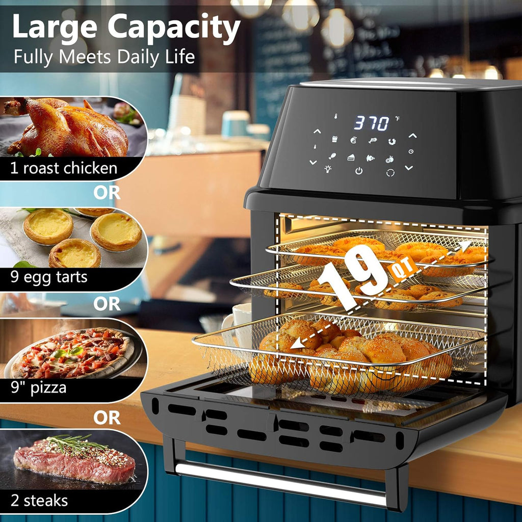 8-In-1 Air Fryer Toaster Oven, Multifunctional Programmable 19QT Cooking Oven with 10 Accessories, Rotisserie, 8 Pre-Set Recipe, LED Digital Touchscreen, Viewing Window, 1800W
