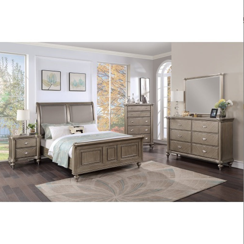 Luxury Antique Silver Champagne Finish Dresser W Mirror Storage Space Drawers Bedroom Furniture