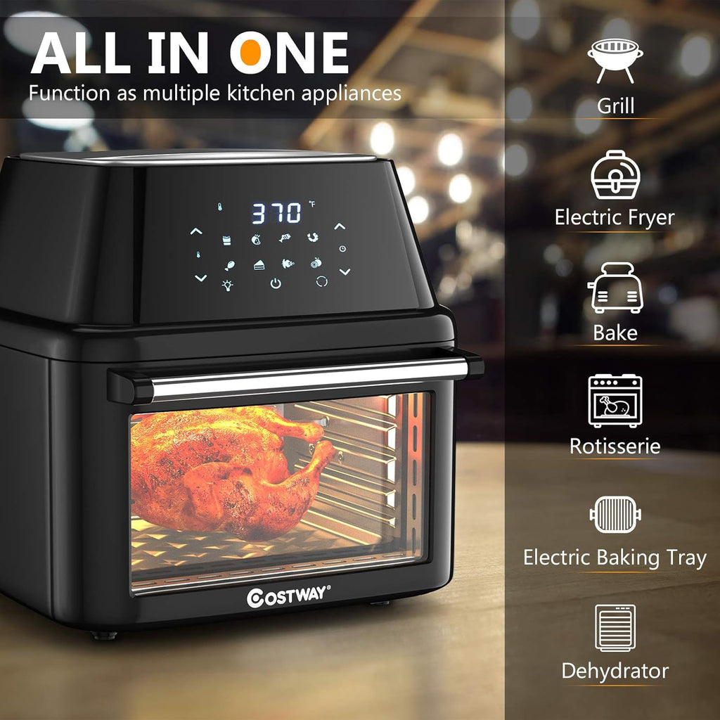 8-In-1 Air Fryer Toaster Oven, Multifunctional Programmable 19QT Cooking Oven with 10 Accessories, Rotisserie, 8 Pre-Set Recipe, LED Digital Touchscreen, Viewing Window, 1800W