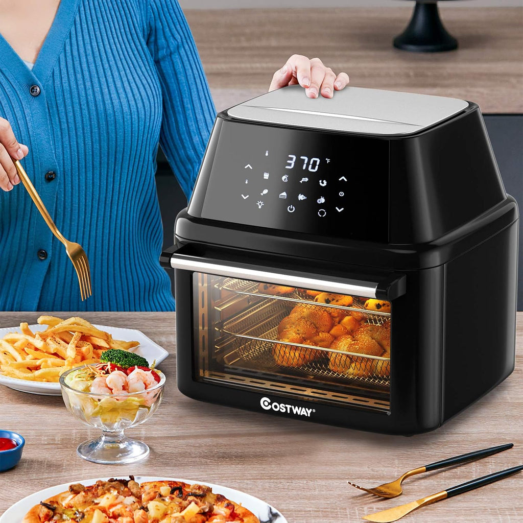 8-In-1 Air Fryer Toaster Oven, Multifunctional Programmable 19QT Cooking Oven with 10 Accessories, Rotisserie, 8 Pre-Set Recipe, LED Digital Touchscreen, Viewing Window, 1800W