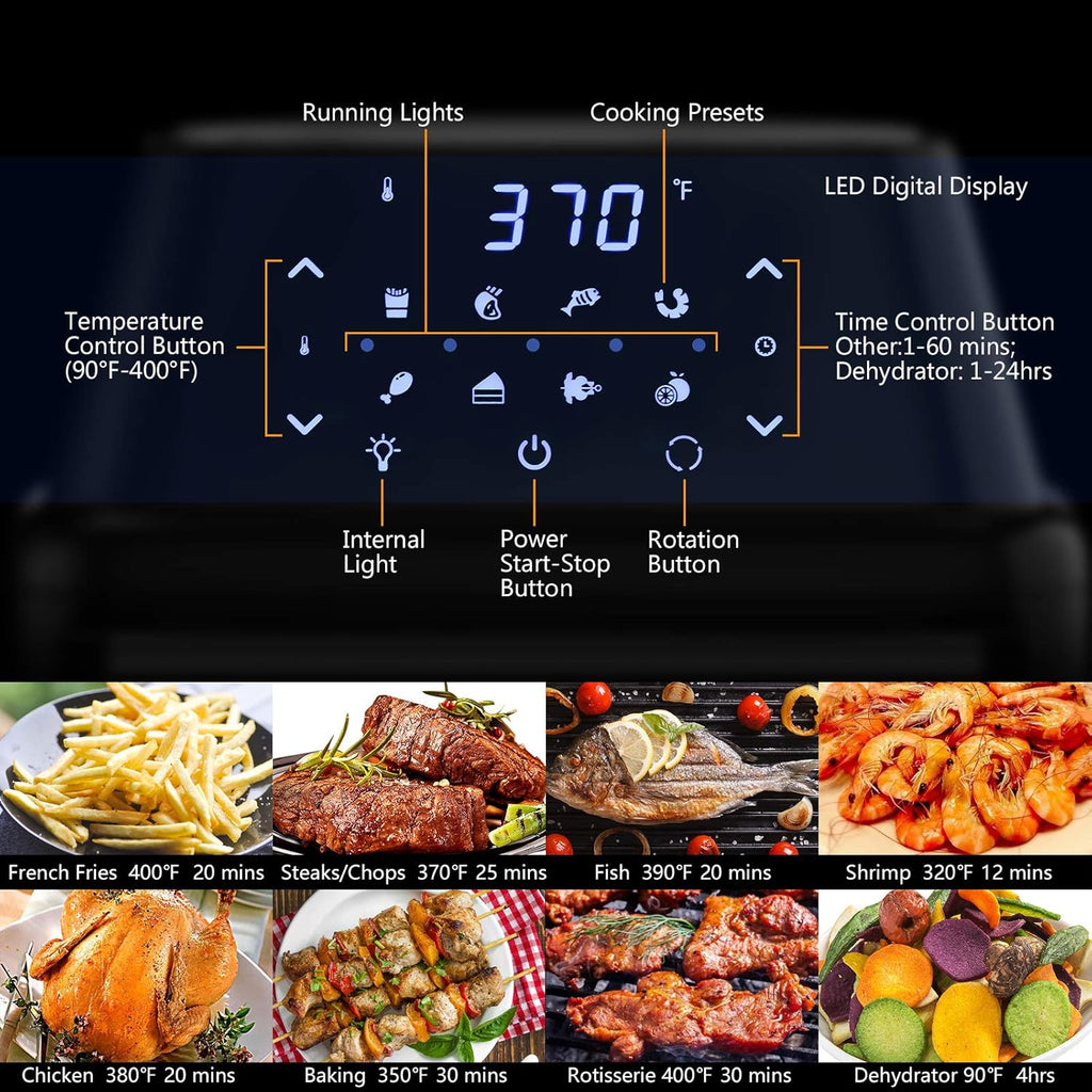 8-In-1 Air Fryer Toaster Oven, Multifunctional Programmable 19QT Cooking Oven with 10 Accessories, Rotisserie, 8 Pre-Set Recipe, LED Digital Touchscreen, Viewing Window, 1800W