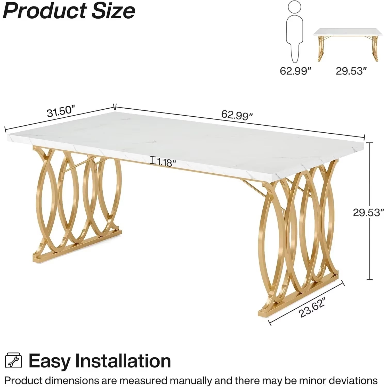 Modern Dining Table, 63" Large Kitchen Table for 4-6 People, Unique Rectangular Dinner Table Kitchen & Dining Room Furniture