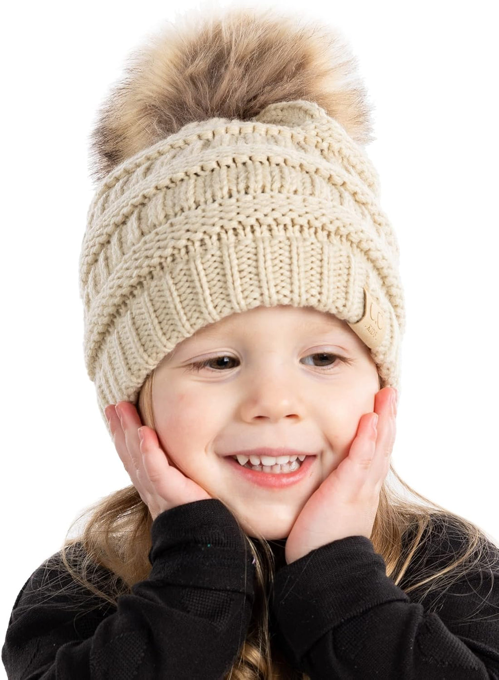 Cozy Toddler Cable Knit Pom Beanie - Warm Winter Hat for Kids