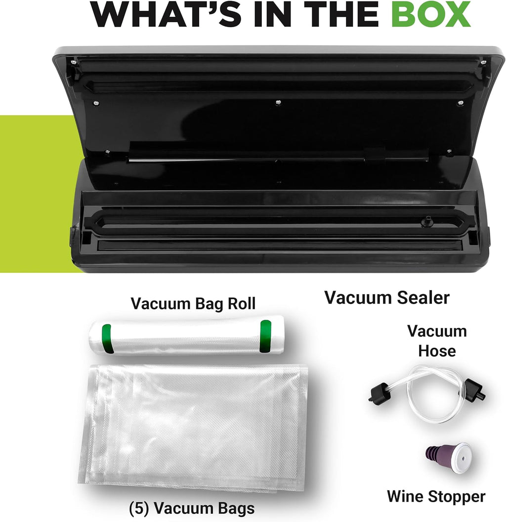 Vacuum Sealer | Automatic Vacuum Air Sealing System for Food Preservation W/ Starter Kit | Compact Design | Lab Tested | Dry & Moist Food Modes | Led Indicator Lights (Black), EWE