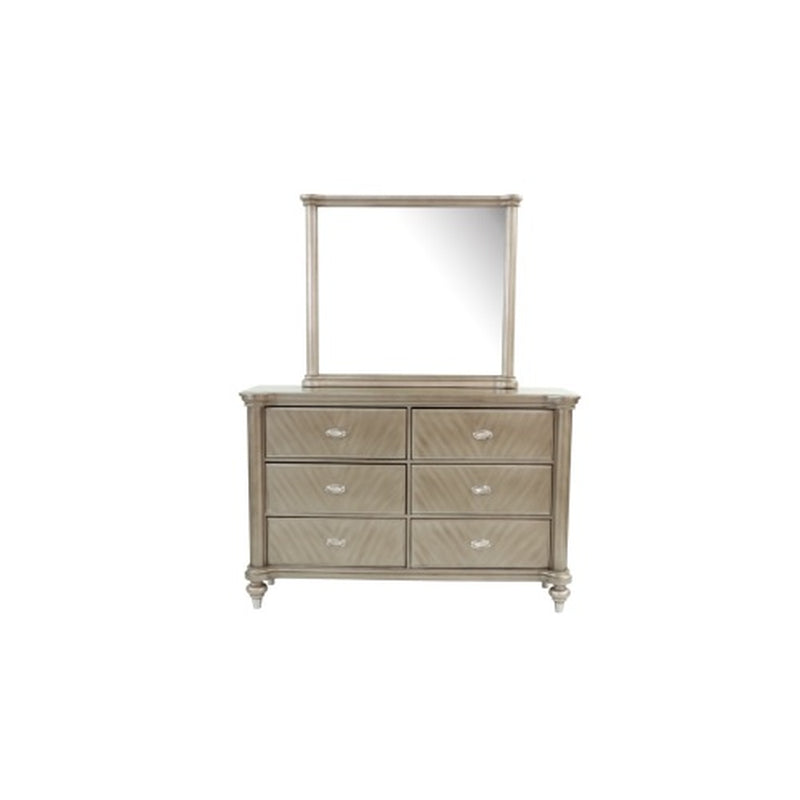 Luxury Antique Silver Champagne Finish Dresser W Mirror Storage Space Drawers Bedroom Furniture